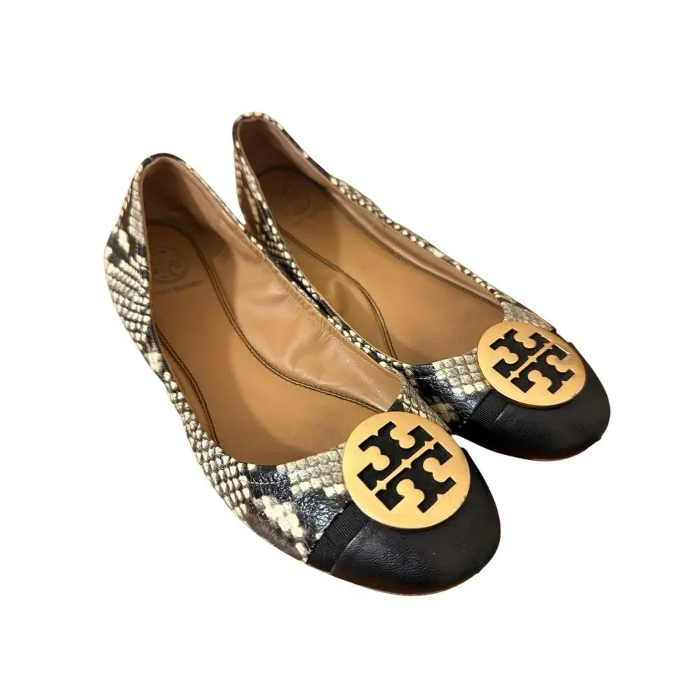 Tory Burch Ballet Flats Womens Sz 8 Cap Toe Minnie Snake Skin Print
